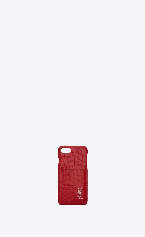 Monogram iphone 8 case in crocodile embossed shiny leather